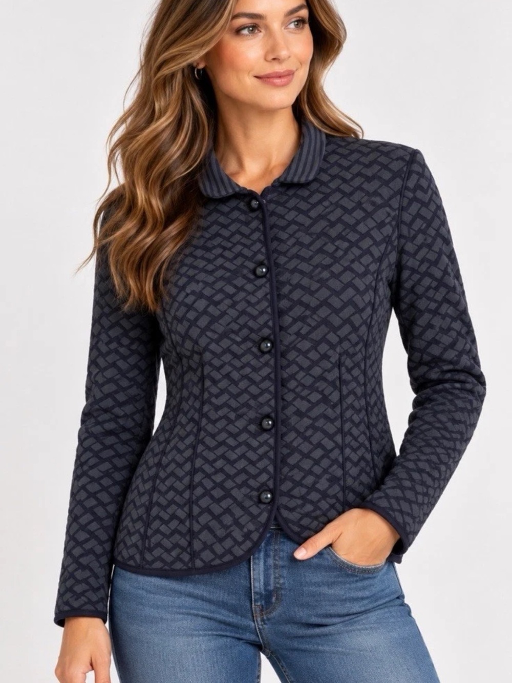 Giorgio Armani Made in Italy Geometric Textured Jacket IT 40 US S Navy